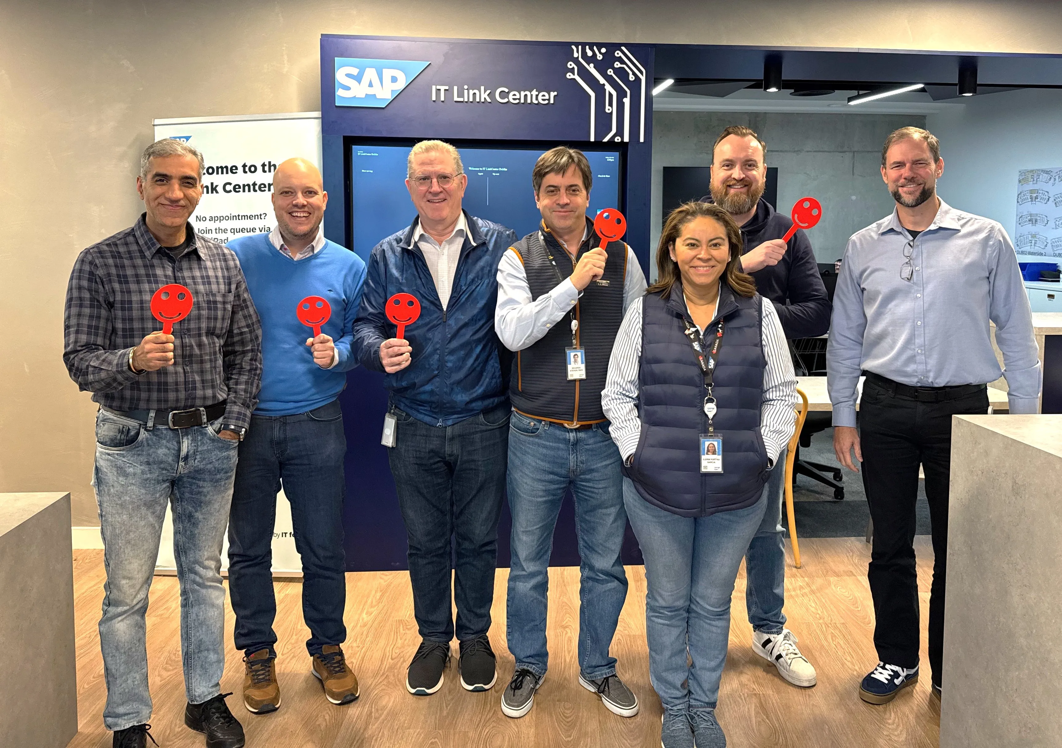 Stephen and the Global IT management team pose together at the SAP IT Link Center.